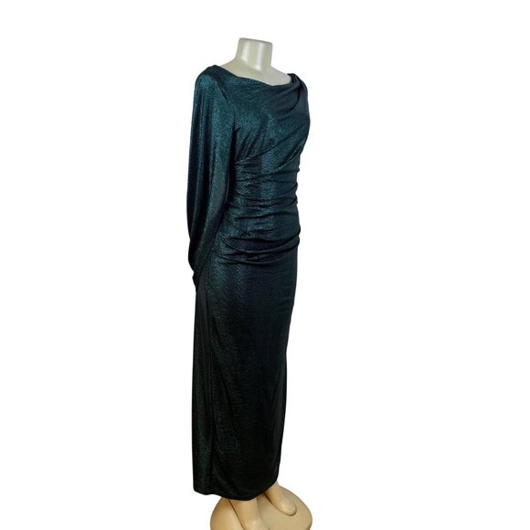 R&M Richard’s Green Metallic Long Sleeve Maxi Dress Women's Shimmery Sz 12 - Picture 2 of 11